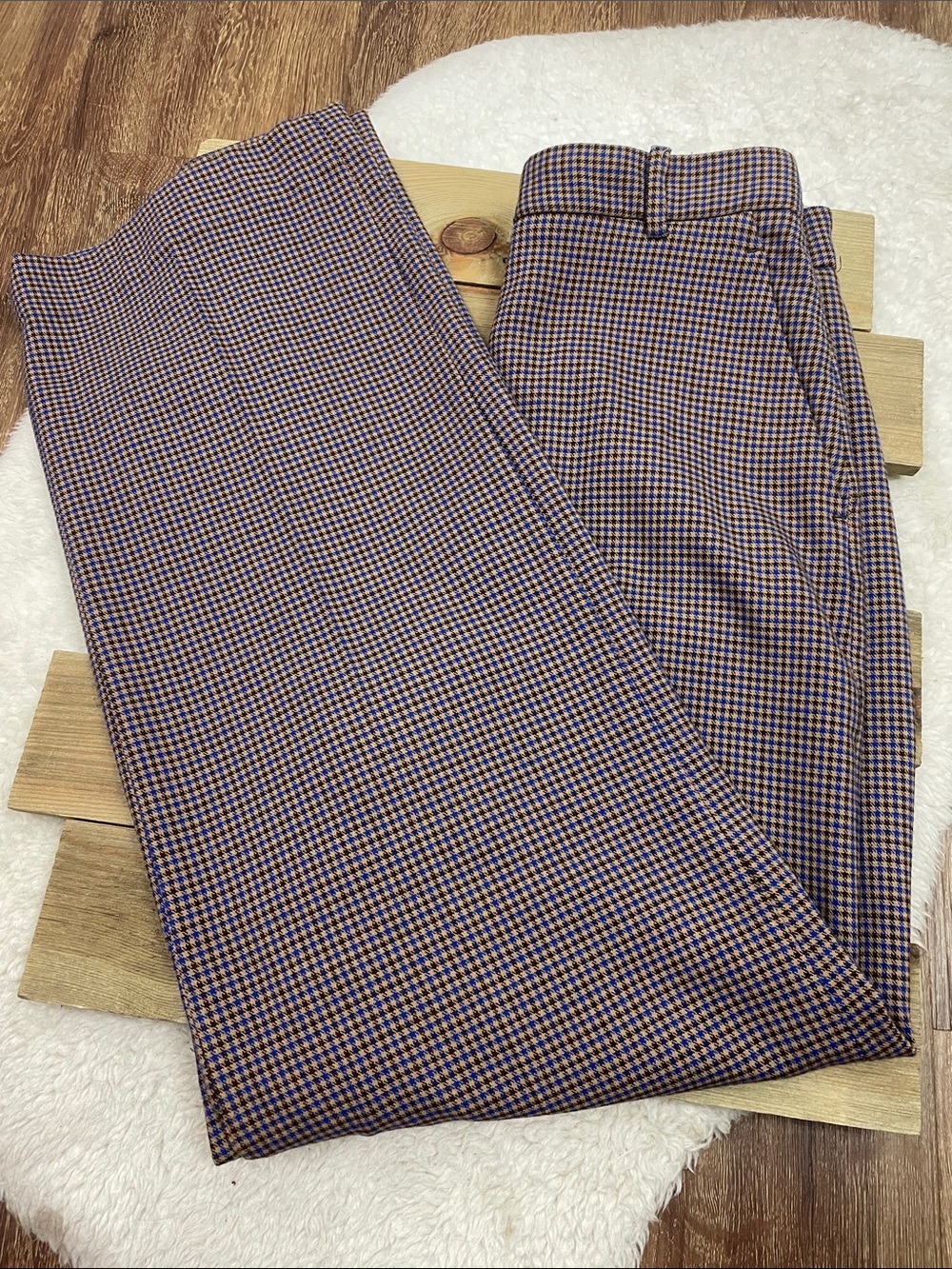 Zara Brown Houndstooth Straight Leg Trousers